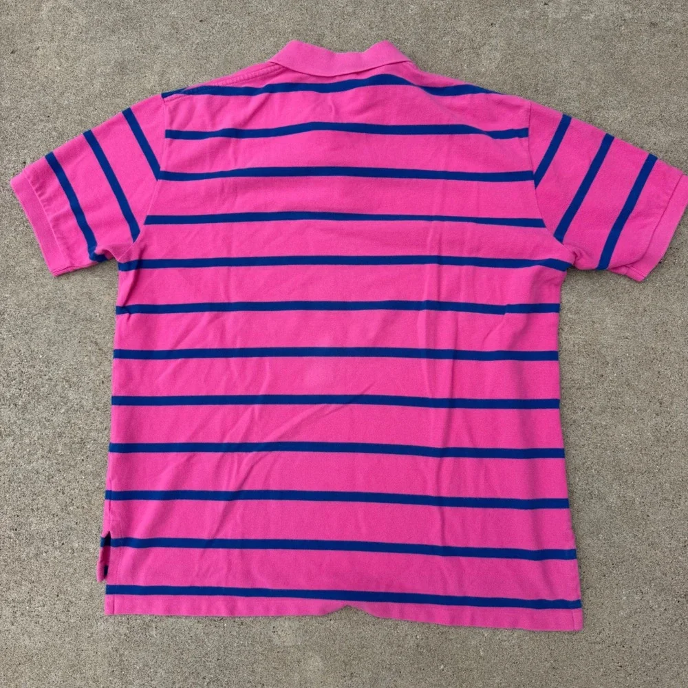 Polo Ralph Lauren Polo Shirt Mens XL Pink Blue Striped Cotton Preppy Classic